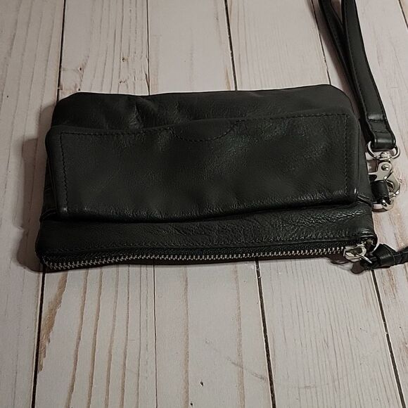 DAY & MOOD PINE CLUTCH BLACK DISTRESSED LEATHER CLUTCH WRISTLET BAG - Picture 6 of 12